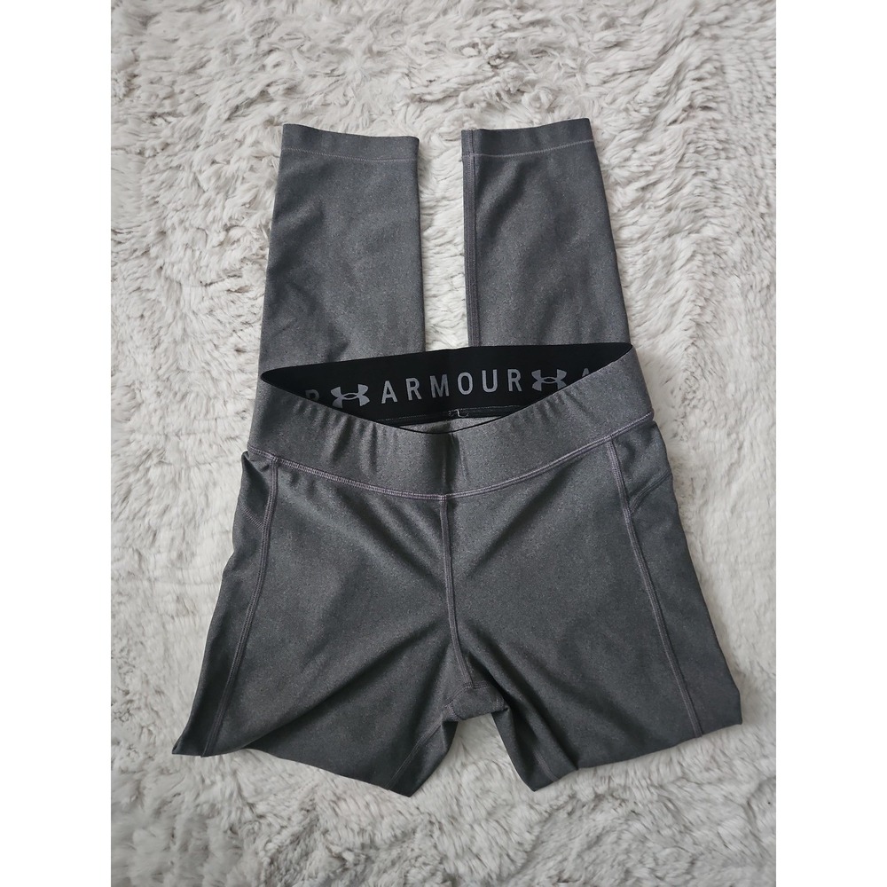 Under Armour HeatGear Compression Gray Leggings Logo Waistband Large